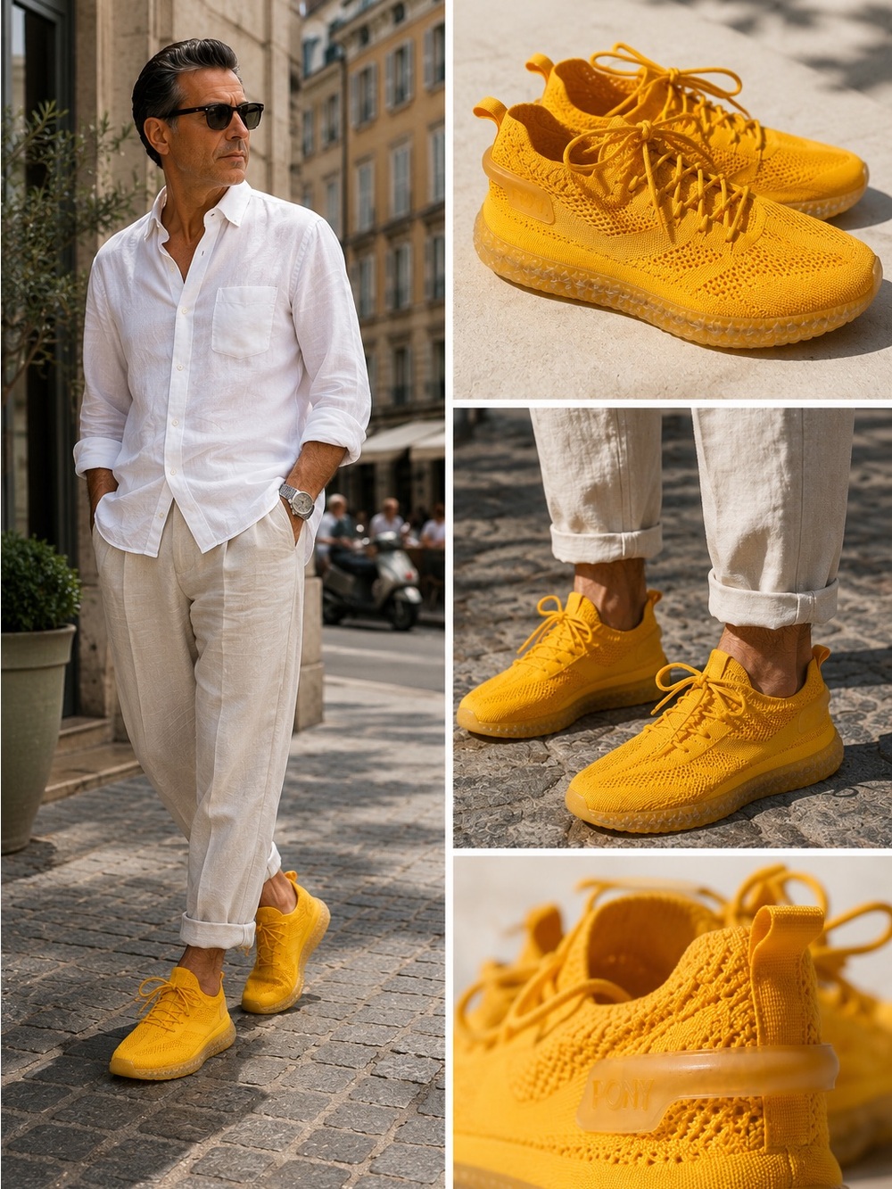 PONY Yellow Knit Sneakers Men 9.5 Lightweight Streetwear Athletic Shoes